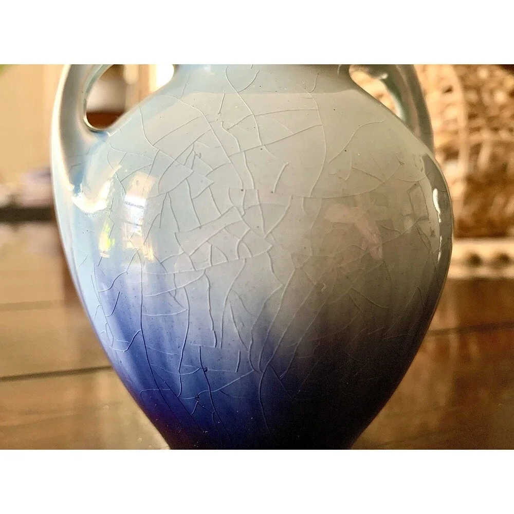 Antique Hand Painted Twin Handled Urn Vase English Cottage Landscape Ceramic 4